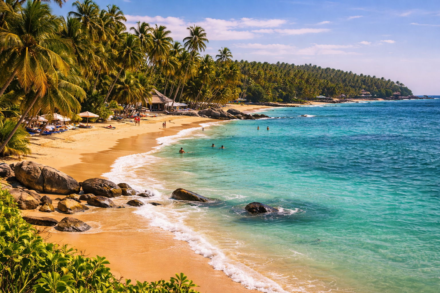 tropical beach with palm trees and clear water