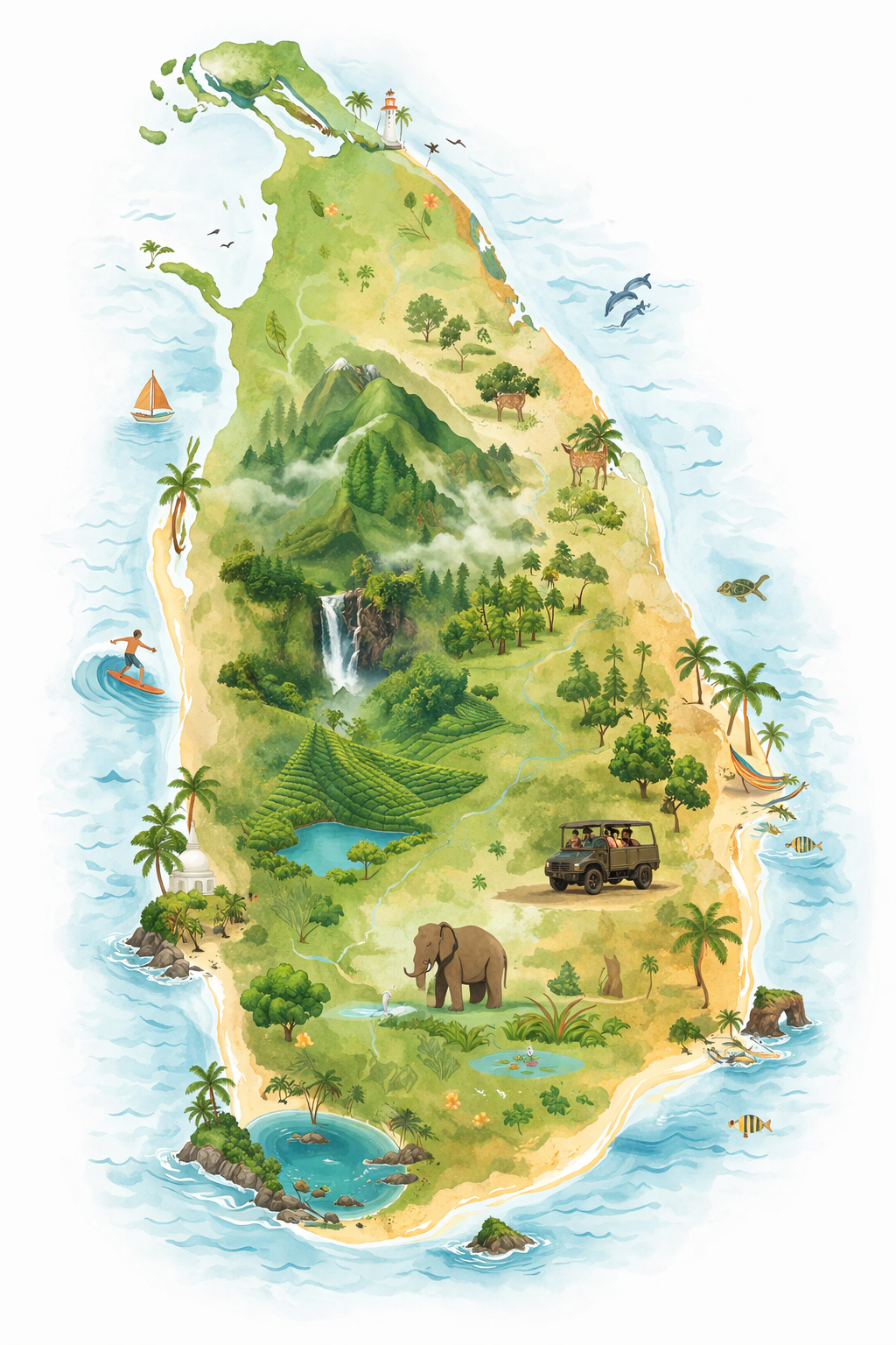 illustrated Sri Lanka seasonal map with south/west and east coast 